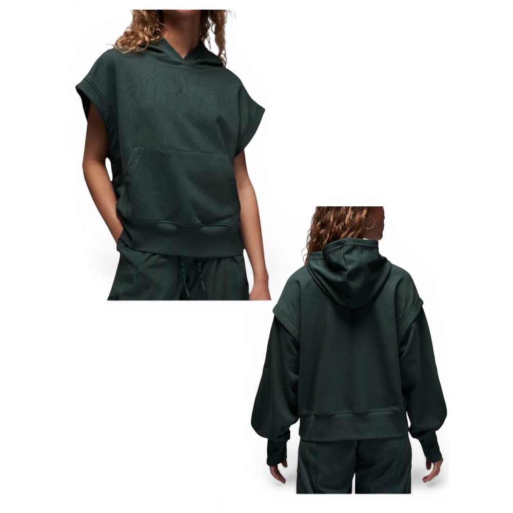 JORDAN Hoodie Womens L‎ Dark Green Flight Fleece Oversized Detachable Sleeves